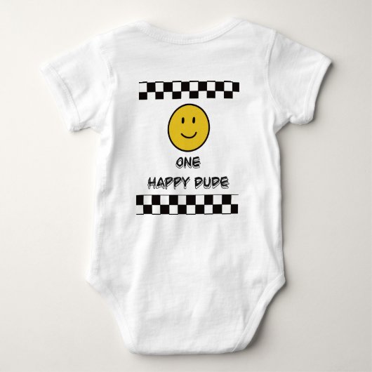 Een gelukkige kerel gele gezicht glimlach eerste 1 romper (Achterkant)