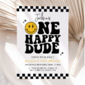 Een gelukkige kerel glimlach gezicht eerste verjaa kaart