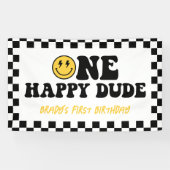 Een gelukkige kerel glimlach gezicht jongen eerste spandoek (Horizontaal)