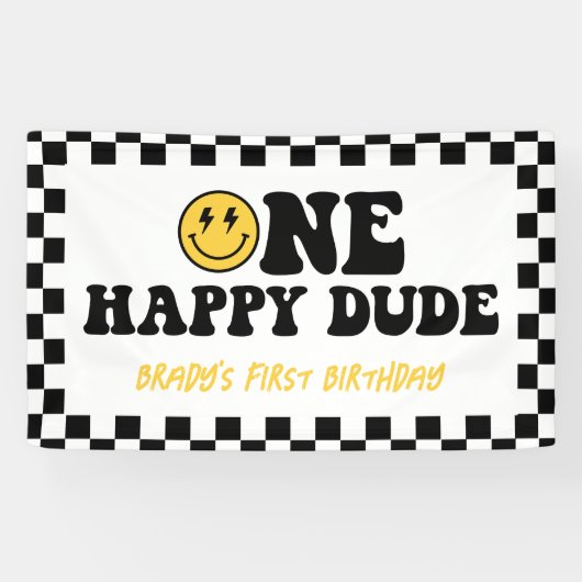 Een gelukkige kerel glimlach gezicht jongen eerste spandoek (Horizontaal)