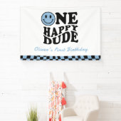 Een gelukkige kerel golvend blauw glimlach gezicht spandoek (Insitu)