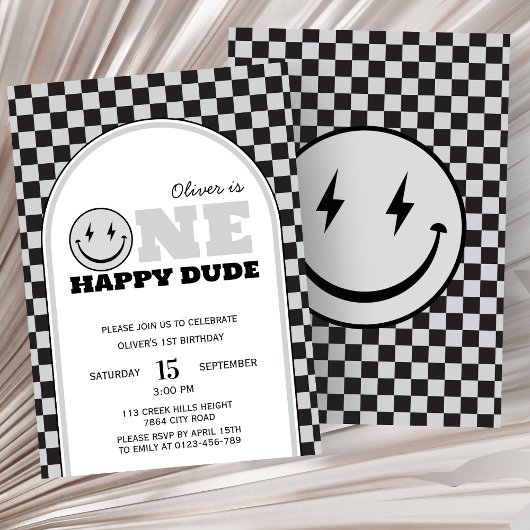 Een gelukkige kerel grijze check eerste verjaardag kaart