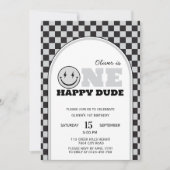 Een gelukkige kerel grijze check eerste verjaardag kaart (Voorkant)