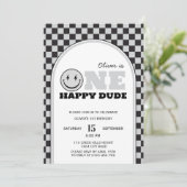 Een gelukkige kerel grijze check eerste verjaardag kaart (Staand voorkant)