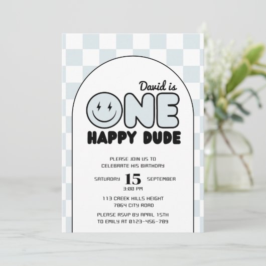 Een gelukkige kerel groovy blauwe jongen verjaarda kaart (Staand voorkant)