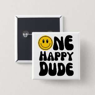 Een gelukkige kerel Groovy Happy Face Boy Verjaard Vierkante Button 5,1 Cm