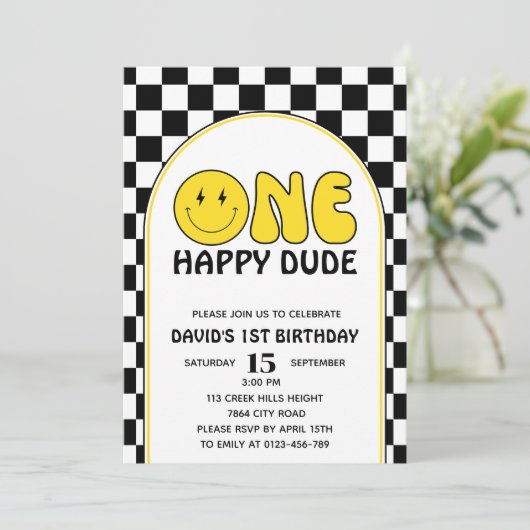 Een gelukkige kerel Happy Face Boy Verjaardag Retr Kaart (Staand voorkant)