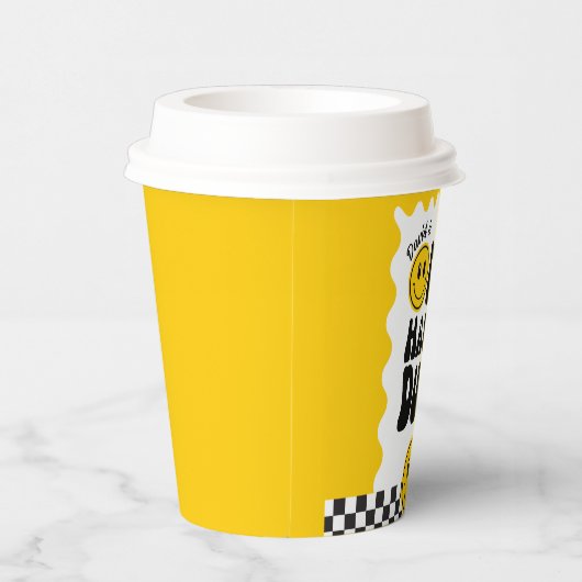 Een gelukkige kerel Happy Face Wavy 1e Verjaardag Papieren Bekers (Rechts)