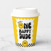 Een gelukkige kerel Happy Face Wavy 1e Verjaardag Papieren Bekers (Voorkant)