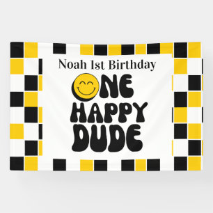 Eén Gelukkige Kerel Jongen 1e Verjaardag Aanpasbaa Spandoek
