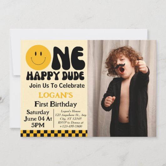 Een gelukkige kerel jongen 1e verjaardag foto uitn kaart (Voorkant)