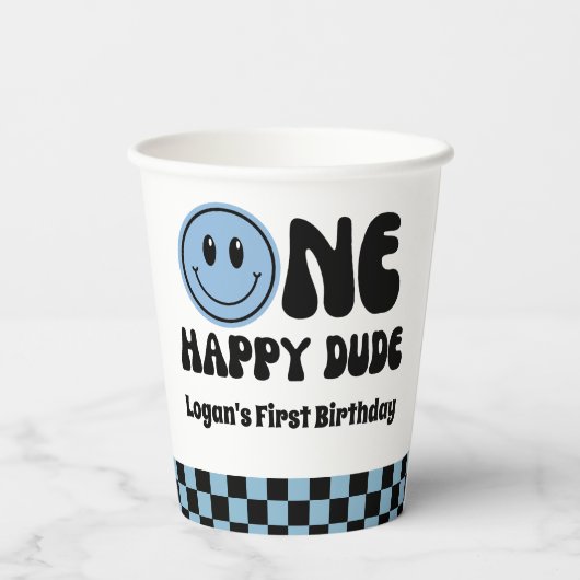 Een gelukkige kerel jongen 1e verjaardag papieren bekers (Achterkant)