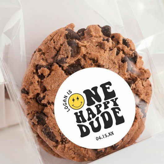 Eén Gelukkige Kerel Jongen Eerste Verjaardagsfeest Ronde Sticker