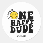 Eén Gelukkige Kerel Jongen Eerste Verjaardagsfeest Ronde Sticker (Voorkant)