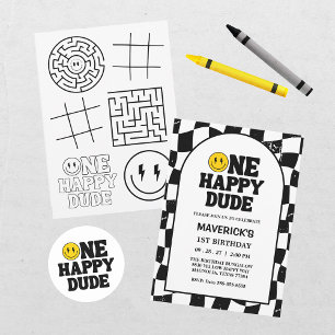 Eén Gelukkige Kerel Jongens Retro 1e Verjaardag Kaart