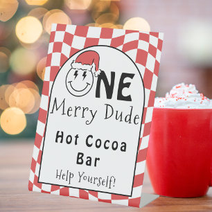Eén Gelukkige Kerel Kerstmis Verjaardag Warme Choc Reclamebord Met Voetstuk