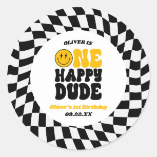 Eén Gelukkige Kerel Retro Eerste 1e Verjaardagsfee Ronde Sticker