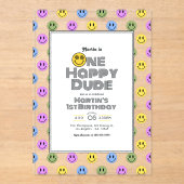 "Een gelukkige kerel!" Retro Smile Face 1e verjaar Acryl Uitnodigingen (Voorkant)