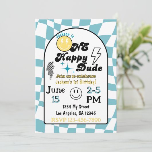 Een gelukkige kerel verjaardag uitnodiging (Staand voorkant)