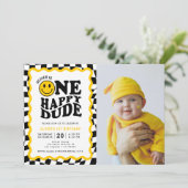 Een gelukkige kerel Wavy Happy Boy 1st Birthday Ph Kaart (Staand voorkant)