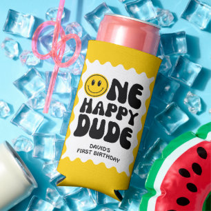 Een gelukkige kerel wavy kronkelig eerste verjaard seltzer blikjeskoeler