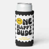 Een gelukkige kerel wavy kronkelig eerste verjaard seltzer blikjeskoeler (Seltzer Voorkant)