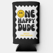 Een gelukkige kerel wavy kronkelig eerste verjaard seltzer blikjeskoeler (Voorkant)