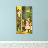 Een gelukkige kerstman Kinderen die de Kerstman bi Canvas Afdruk (Insitu (Houten vloer))