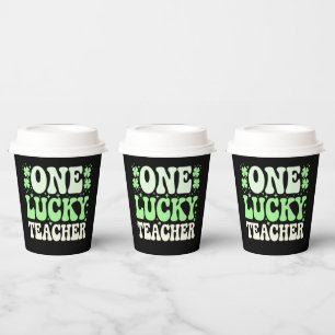 Een gelukkige leraar Groovy retro leraar St. Patri Papieren Bekers