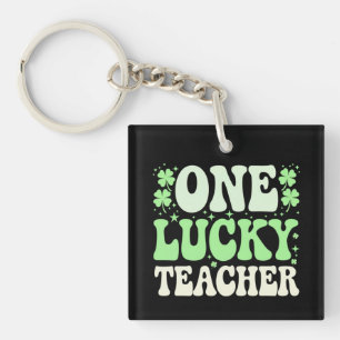 Eén gelukkige leraar Groovy retro leraar St. Patri Sleutelhanger