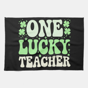 Eén gelukkige leraar Groovy retro leraar St. Patri Theedoek