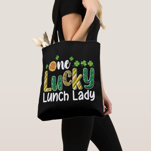 Een gelukkige Lunch Lady School St Patrick's Day Tote Bag (Dichtbij)