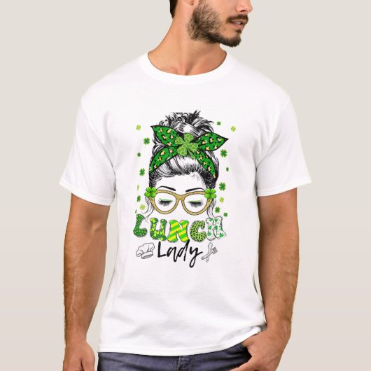 Een gelukkige lunchdame Shamrock rommelige knot Fu T-shirt (Voorkant)