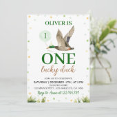 Een gelukkige Mallard Duck verjaardagsuitnodiging Kaart (Staand voorkant)