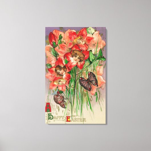 Een gelukkige Pasen met vrouwelijke kopbloemen Canvas Afdruk (Voorkant)