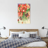 Een gelukkige Pasen met vrouwelijke kopbloemen Canvas Afdruk (Insitu (Slaapkamer))