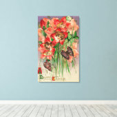 Een gelukkige Pasen met vrouwelijke kopbloemen Canvas Afdruk (Insitu (Houten vloer))