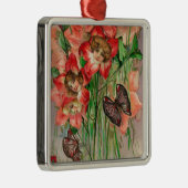 Een gelukkige Pasen met vrouwelijke kopbloemen Metalen Ornament (Rechts)