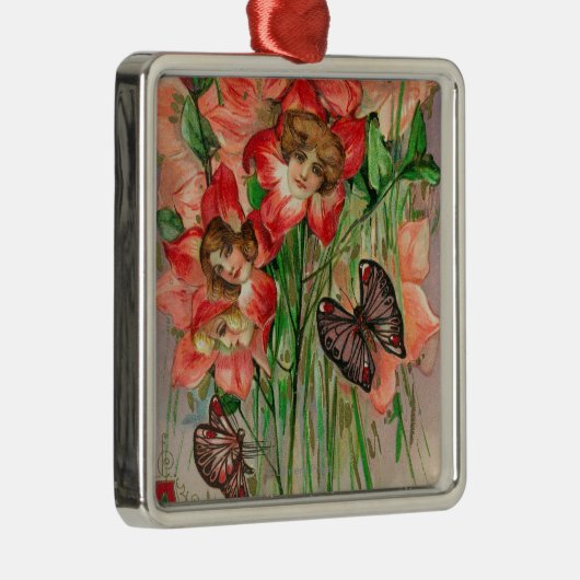 Een gelukkige Pasen met vrouwelijke kopbloemen Metalen Ornament (Rechts)