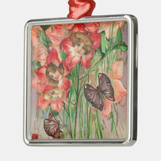 Een gelukkige Pasen met vrouwelijke kopbloemen Metalen Ornament (Links)