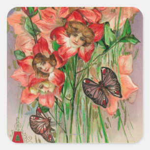 Een gelukkige Pasen met vrouwelijke kopbloemen Vierkante Sticker