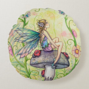 Een gelukkige plaats Fairy Fantasy Art Rond Kussen