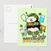 Een gelukkige verpleegster - Messy Bun - St. Patri Briefkaart (Voorkant / Achterkant)