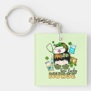 Een gelukkige verpleegster - Messy Bun - St. Patri Sleutelhanger