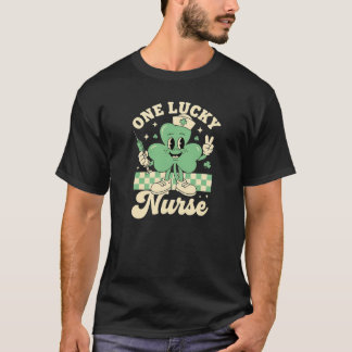 Eén Gelukkige Verpleegster Retro Shamrock Mascotte T-shirt