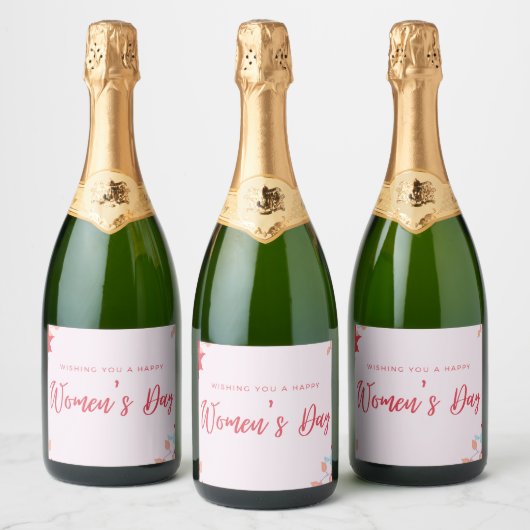 Een gelukkige vrouwendag roze sparkling wijnetiket (Flessen)