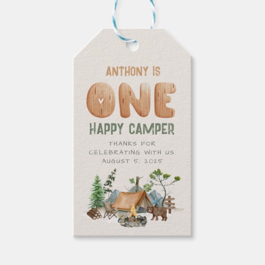 Een gelukkige Waterverf van de Camper 1e verjaarda Cadeaulabel (Voorkant)