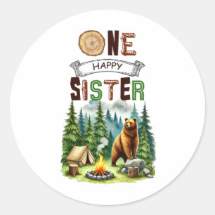 Eén Gelukkige Zus Kampeerder Eerste Verjaardag Cam Ronde Sticker