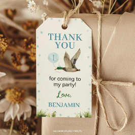 Een geluks-eend jongen verjaardag bedankt cadeaulabel