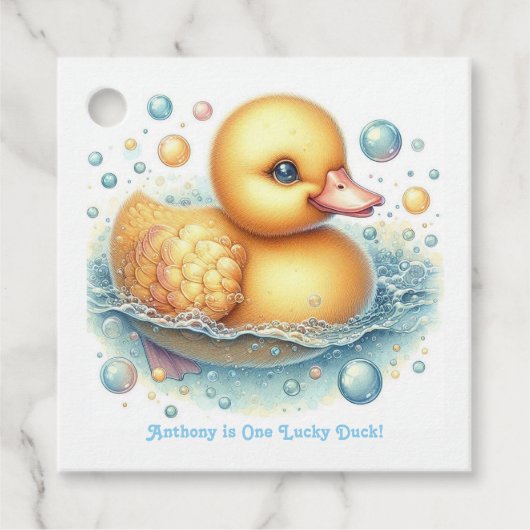 Een gelukseend eerste verjaardagsfeestje bedankjes labels (Voorkant)